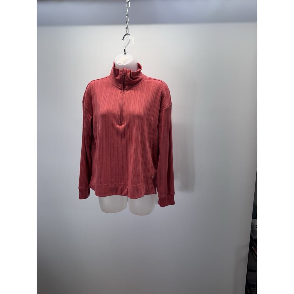Women's Pro Player Size M 1/4 Zip Ribbed Texture Mock Neck Top Coral Red